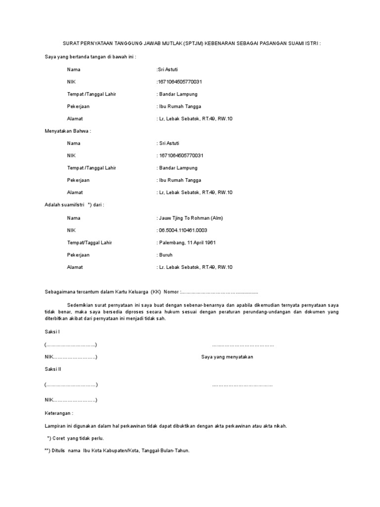 Surat Pernyataan Tanggung Jawab Mutlak