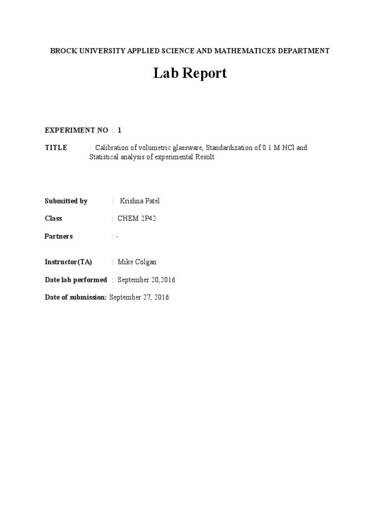 😂 Volumetric analysis lab report. Chemistry Lab Report on