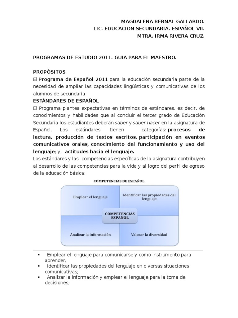 Guía del Programa de Español 2011 | PDF | Plan de estudios | Educación ...