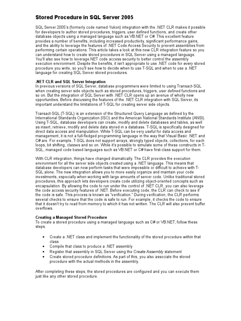 Stored Procedure in SQL Server 2005 | PDF | Microsoft Sql Server | Sql