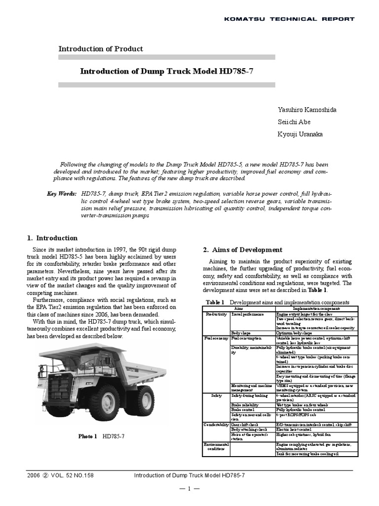 Introduction Od Dump Truck Model HD785-7 | PDF | Transmission ...
