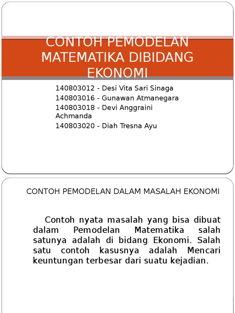 Contoh Dasar Pemodelan Matematika Dibidang Ekonomi