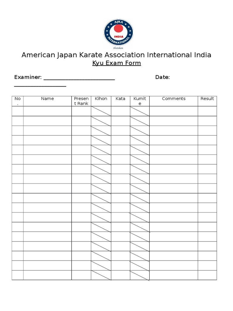 Karate Exam Form for Practitioners | PDF | Career & Growth | Sports ...