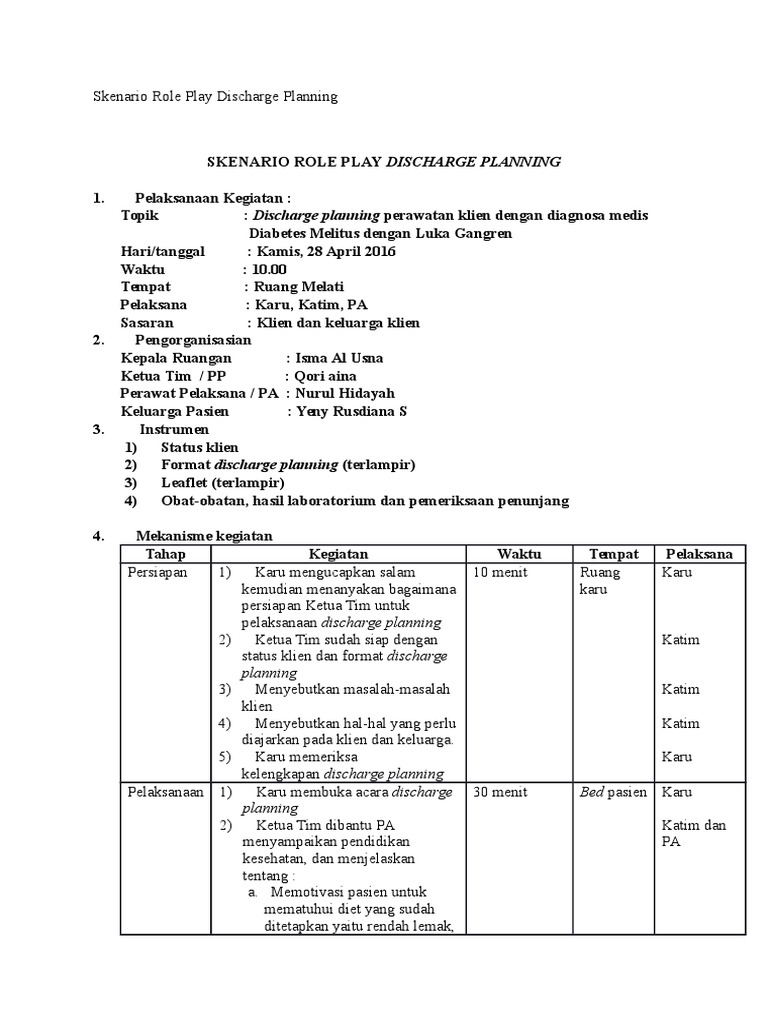 Skenario Role Play Discharge Planning | PDF