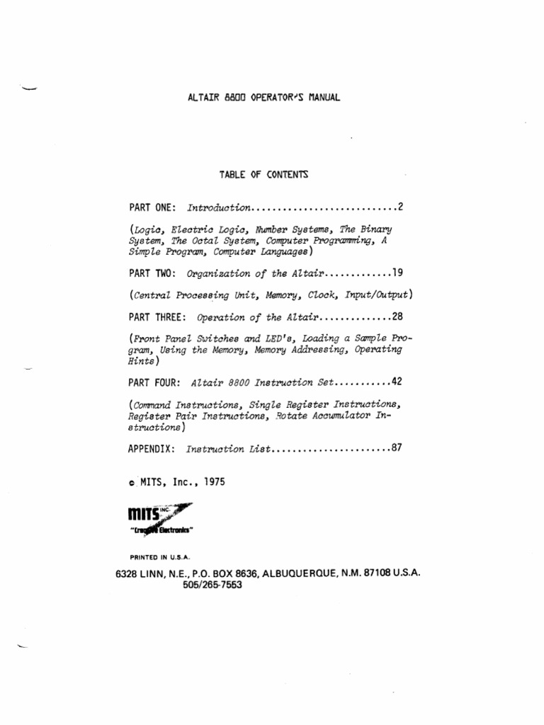 Altair 8800 Operator's Manual | PDF | Computer Program | Programming