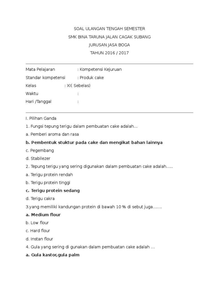 Soal Ulangan Tengah Semeste Cake