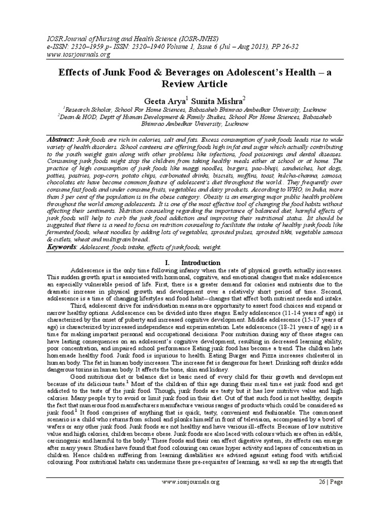 Effects of Junk Food and Beverages On Ad | PDF | Junk Food | Obesity