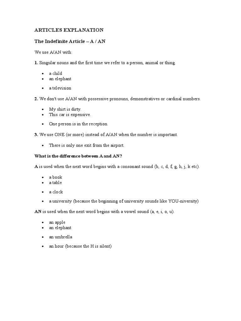 Articles Explanation | PDF | Language Arts & Discipline