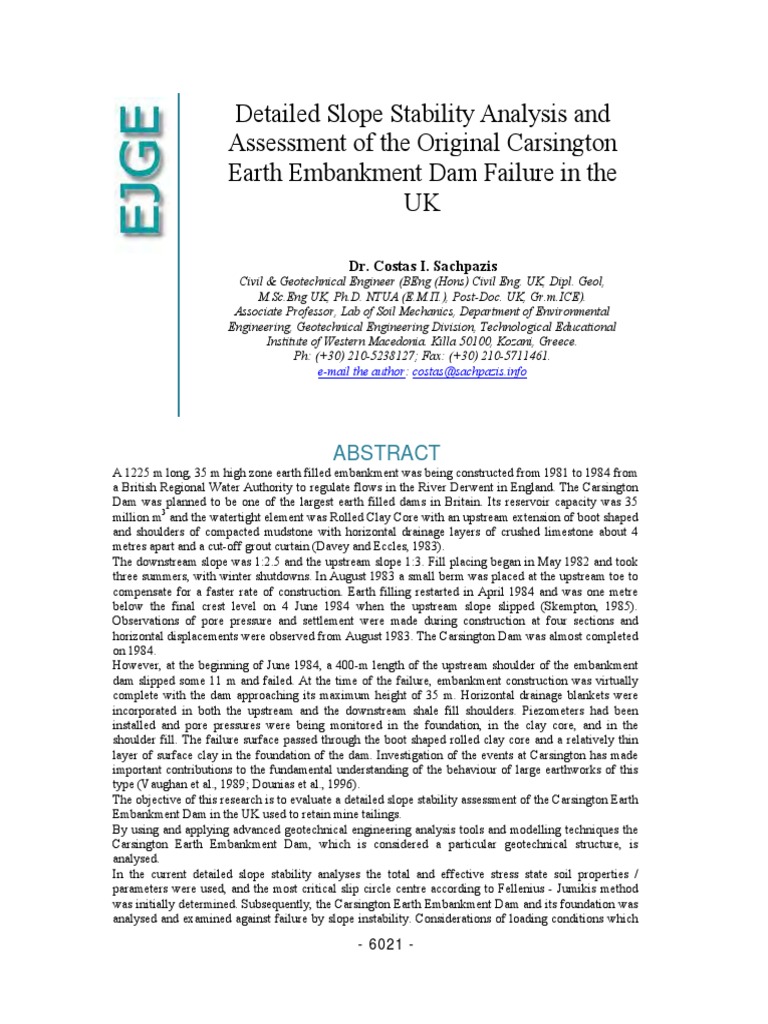 Earth Embankment Dam Failure-Slope Stability Analysis PDF | PDF | Soil ...