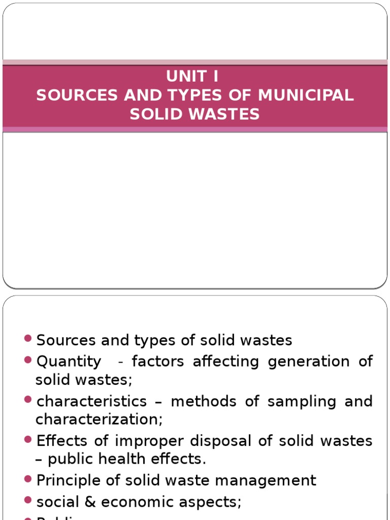 Unit I Sources and Types of Municipal Solid Wastes | Download Free PDF ...