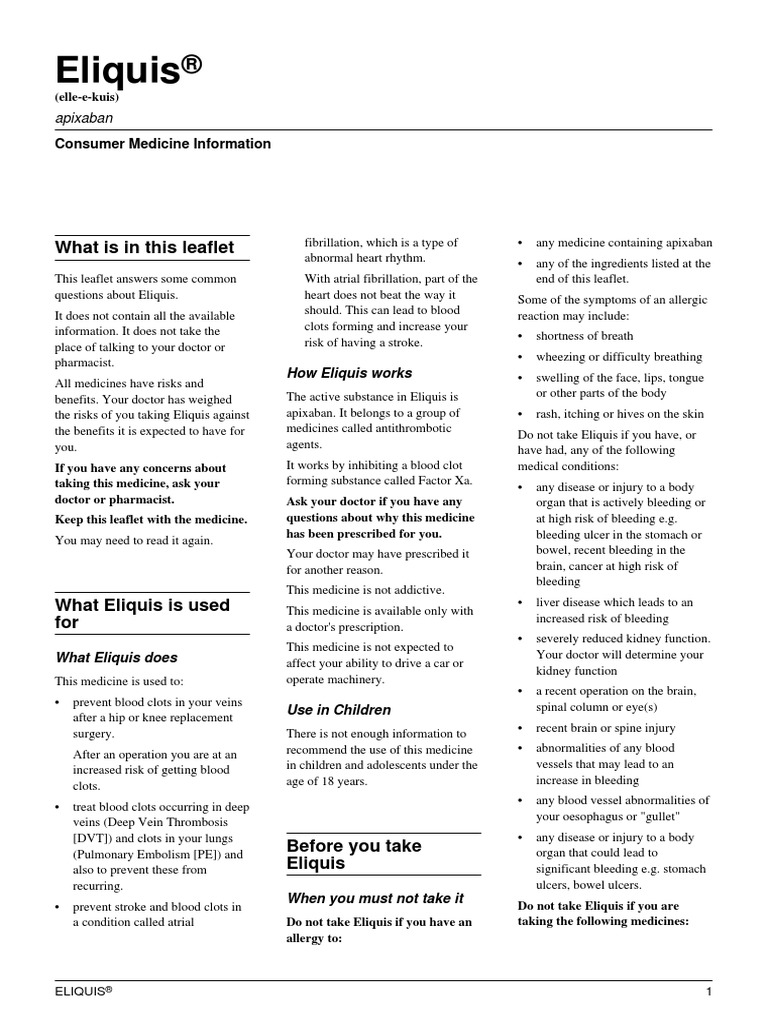 Eliquis Información Al Paciente Vein Bleeding