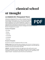The Classical School of Thought: (A) Administrative Management Theory