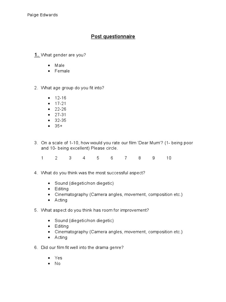 Post Questionnaire | PDF