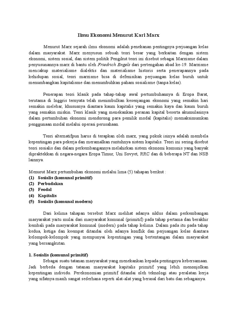 Ilmu Ekonomi Menurut Karl Marx Dan Adan Smith Docx