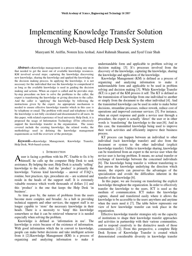Web-Based Knowledge Transfer Solutions | PDF | System | Knowledge ...