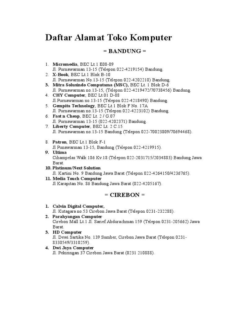 Daftar 22 Alamat Toko  Komputer  Di  Kota Bandung 