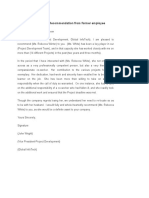 Sample Letter Template of Recommendation From Former Employee