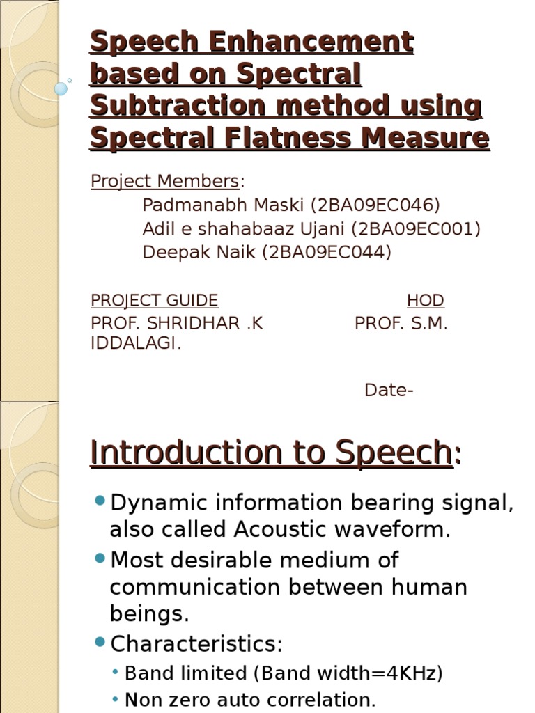 Speech Enhancement Using Spectral Subtraction Based On SFM1 | PDF ...