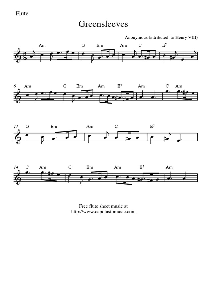 Greensleeves Easy Flute Solo