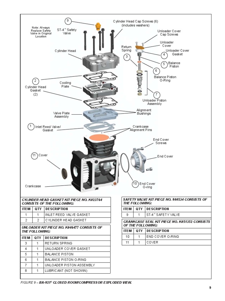 BENDIX BA921 CLOSED ROOM COMPRESSOR EXPLODED VIEW