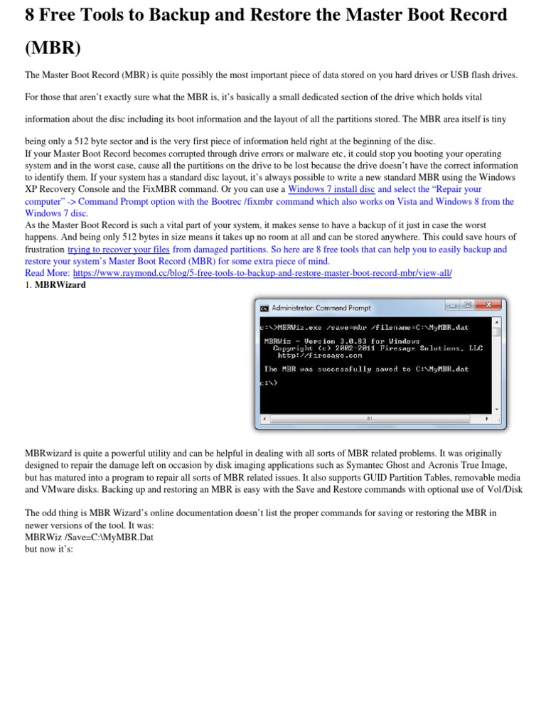 8 Free Tools To Backup and Restore The Master Boot Record | PDF ...