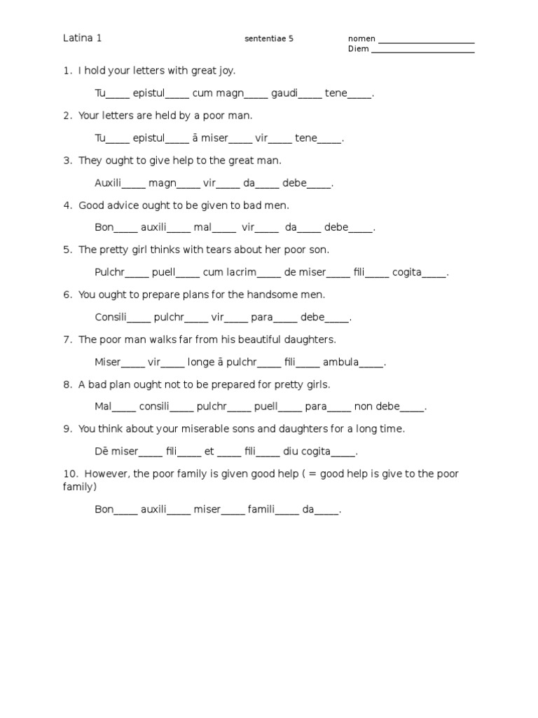 Latin Sentences Practice Exercises | PDF
