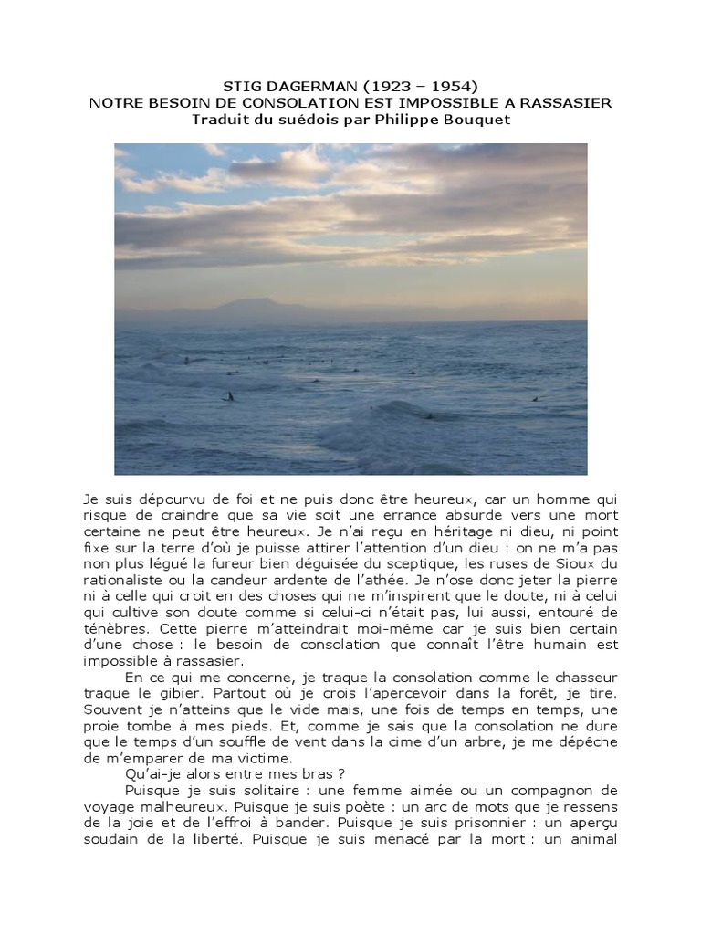 Notre Besoin de Consolation Est Impossible