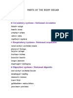 Parts of The Body Organ System: Circulatory System Sistemul Circulator