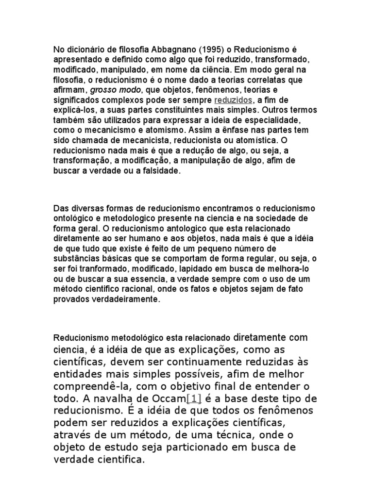Reducionismo: Definições e Implicações | PDF | Navalha de Occam | Teoria