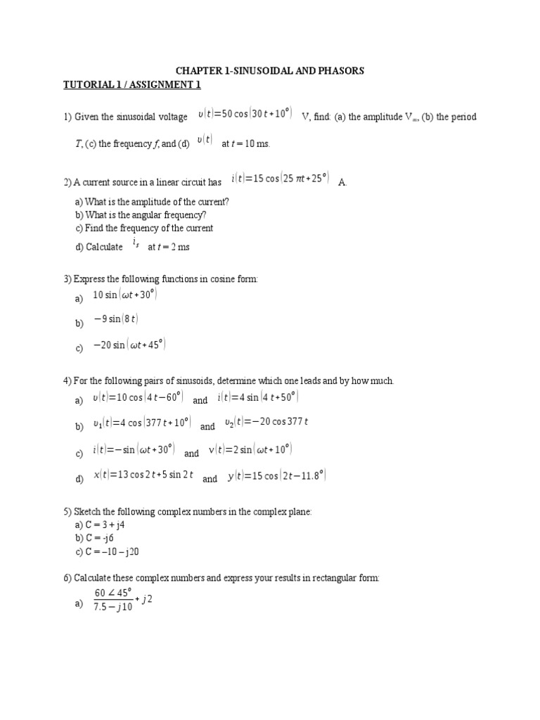 Tutorial Chapter 1 Sinusoidal And Phasors