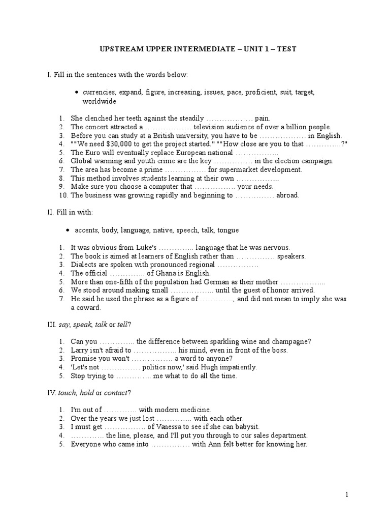 Upstream Upper Interm 1 Test | PDF | English Language | Semiotics