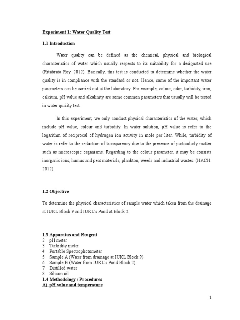Water Quality Testing Methodology | PDF | Water Quality | Ph