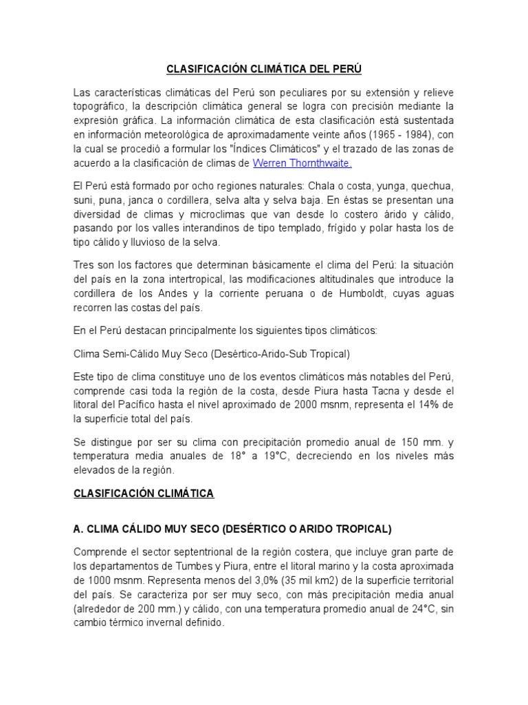 Clasificación Climática Del Perú | PDF | Clima | Zona tropical