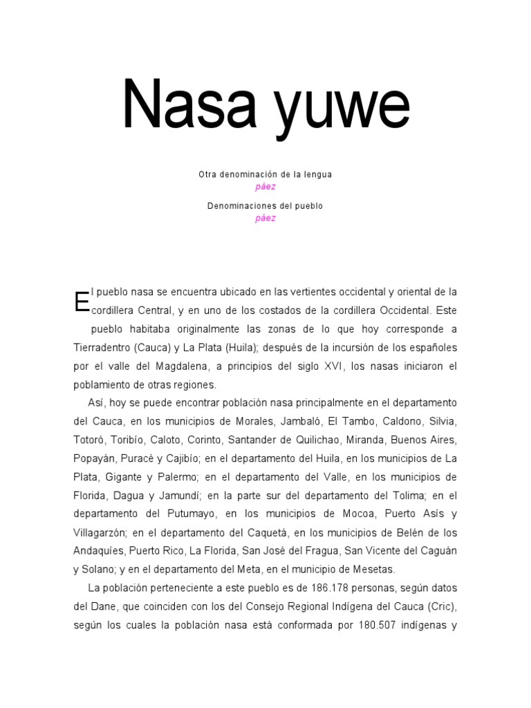 Estudios Nasa Yuwe | PDF | Lengua española | Gente indígena