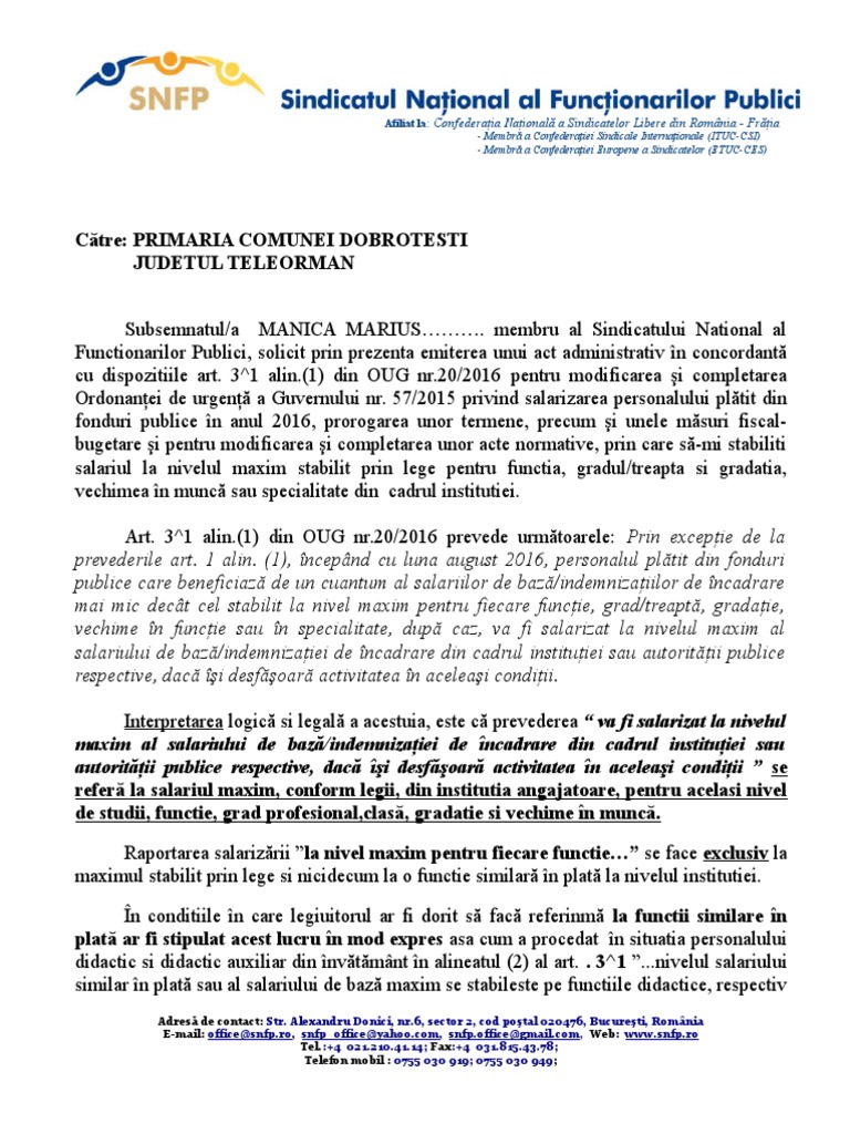 Model Plangere Prealabila Solicitare Emitere Act Administrativ CF ...