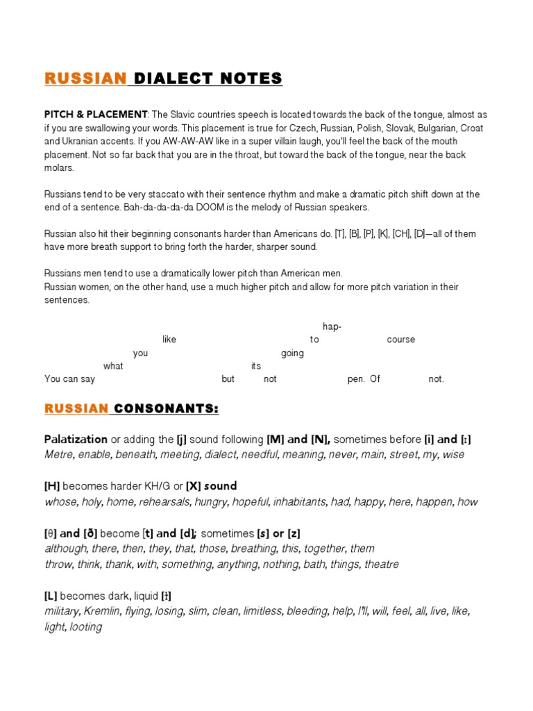 Russian Dialect Sheet | PDF | Languages | Language Arts & Discipline