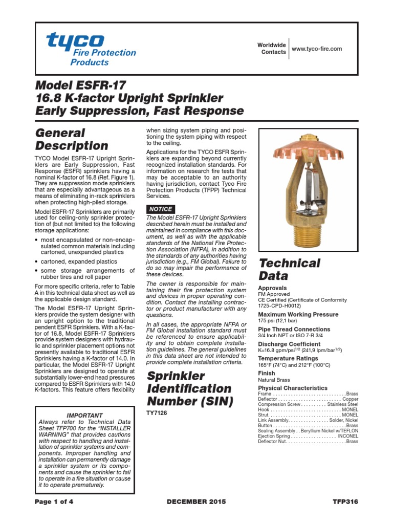 Sprinkler ESFR PDF Fire Sprinkler System Pipe (Fluid Conveyance)