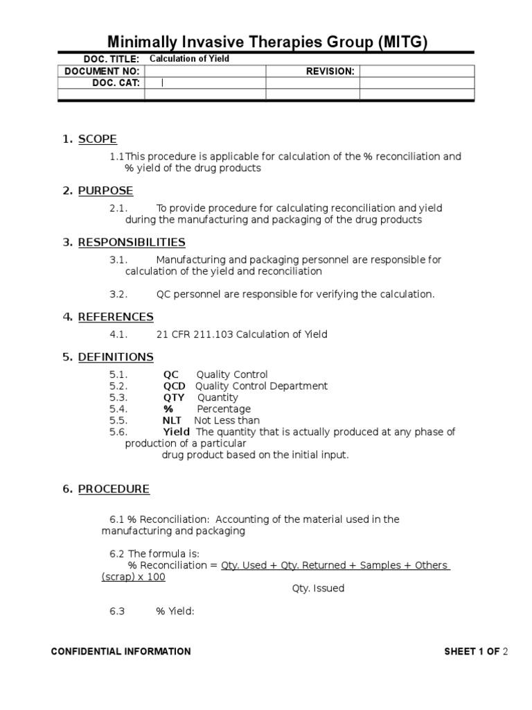 Calculation Of Yield Procedure