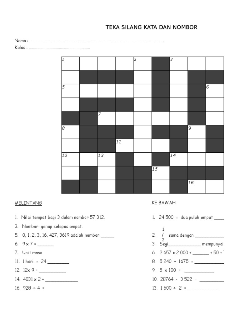 Teka Silangkata Matematik Tahun 4 | PDF