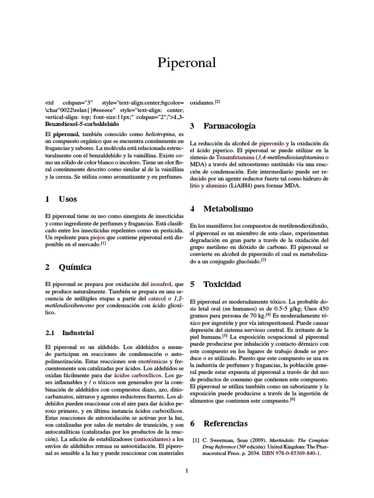 Usos y toxicidad del piperonal | PDF | Compuestos orgánicos | Química