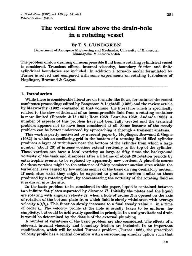 Vortical Flow in Rotating Vessel Drain | PDF | Vortices | Fluid Dynamics