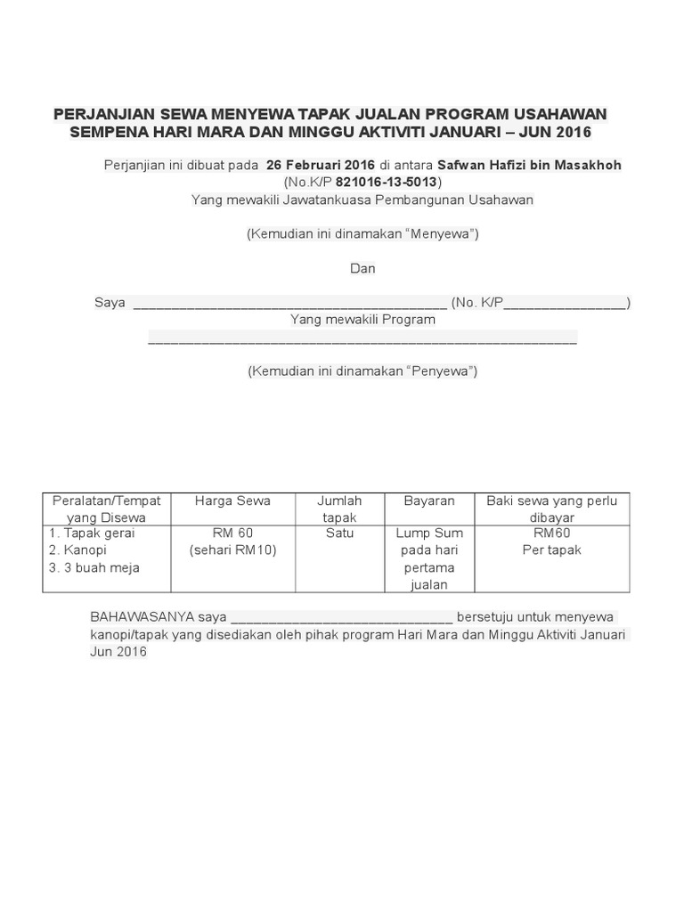Surat Perjanjian Sewa  PDF