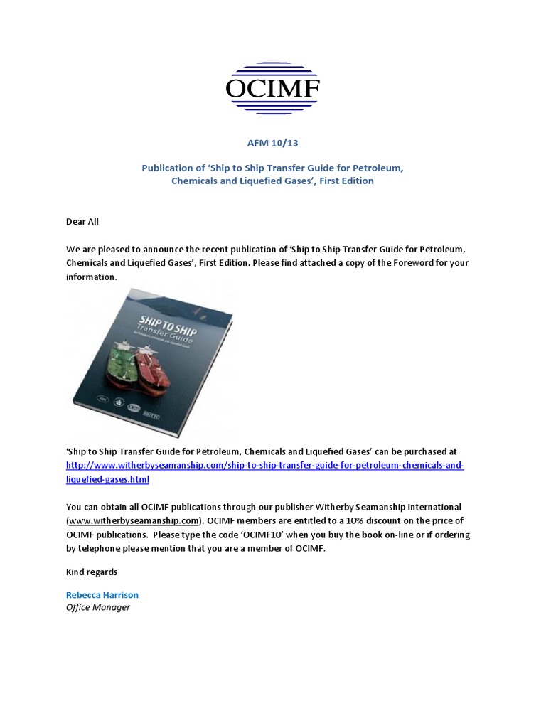 AFM 10 13 Ship To Ship Transfer Guide For Petroleum Chemicals and