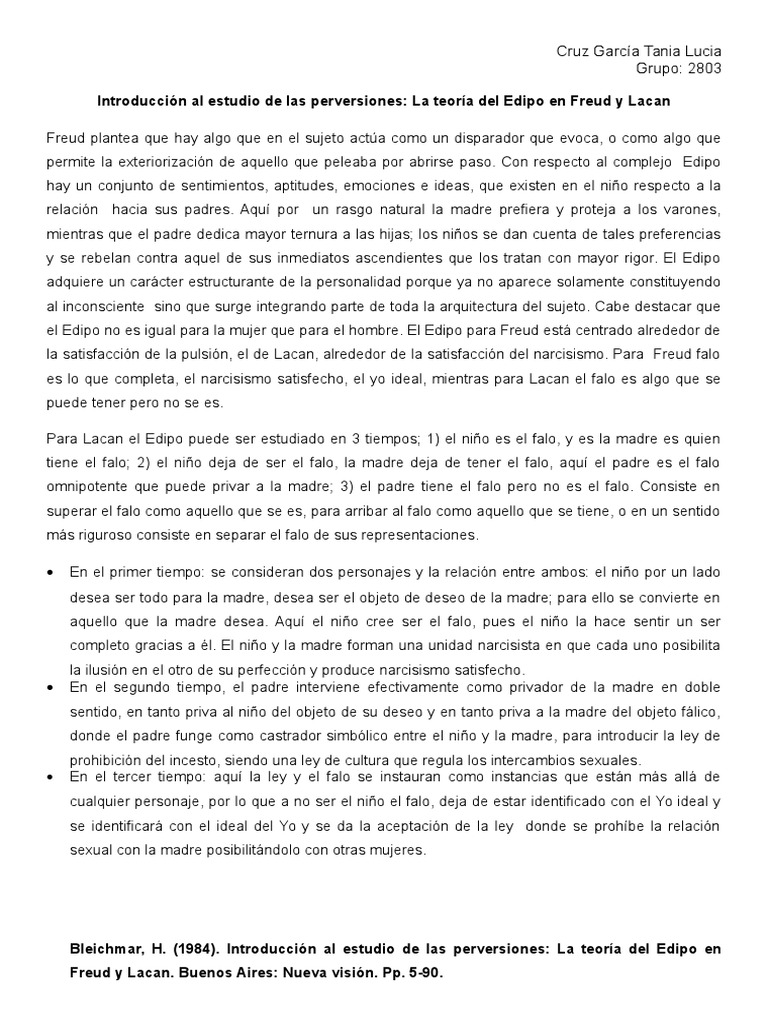 Teoría del Edipo: Freud y Lacan | PDF | Complejo de Edipo | Jacques Lacan