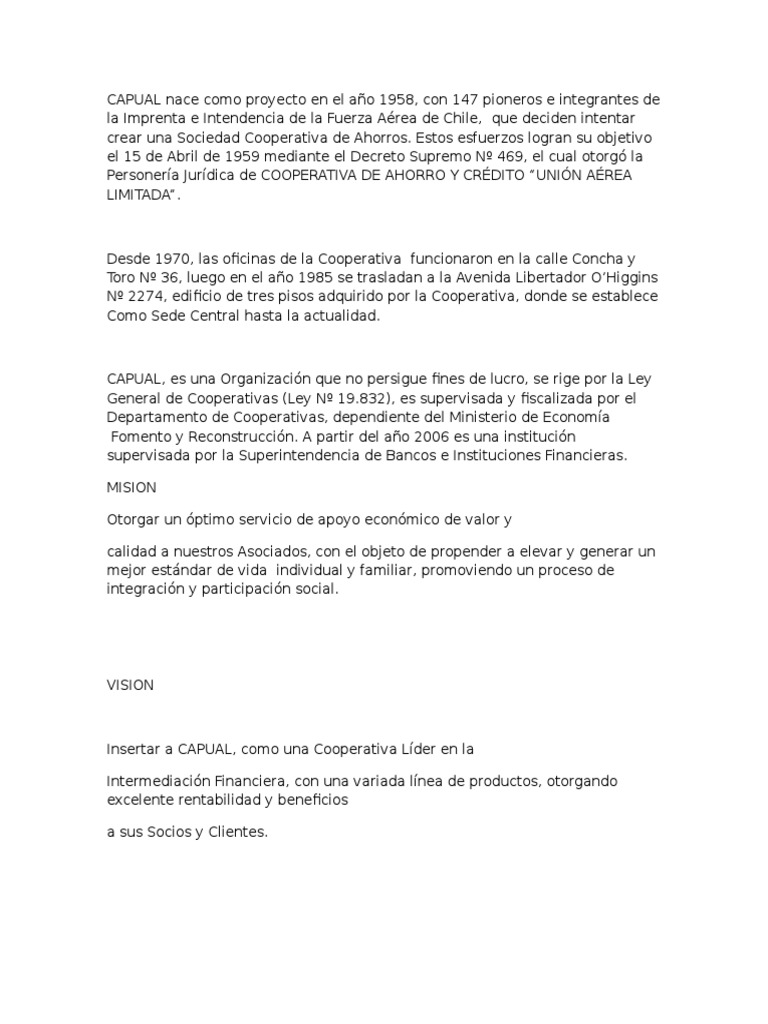 CAPUAL Nace Como Proyecto Ecn El Año 1958 | PDF | Finanzas y dinero ...