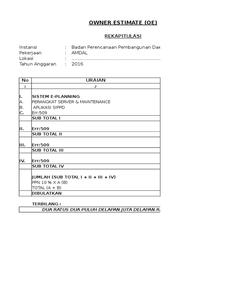 Owner Estimate (Oe) : Rekapitulasi | PDF