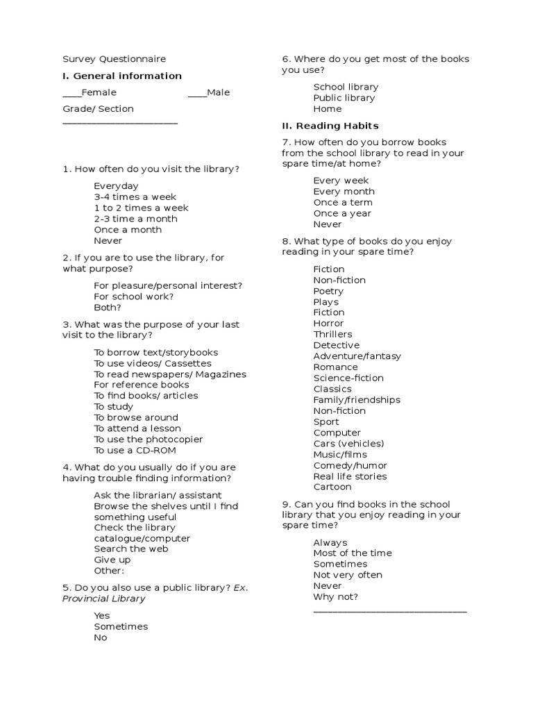 Secondary School Library Survey | PDF | Libraries | Internet