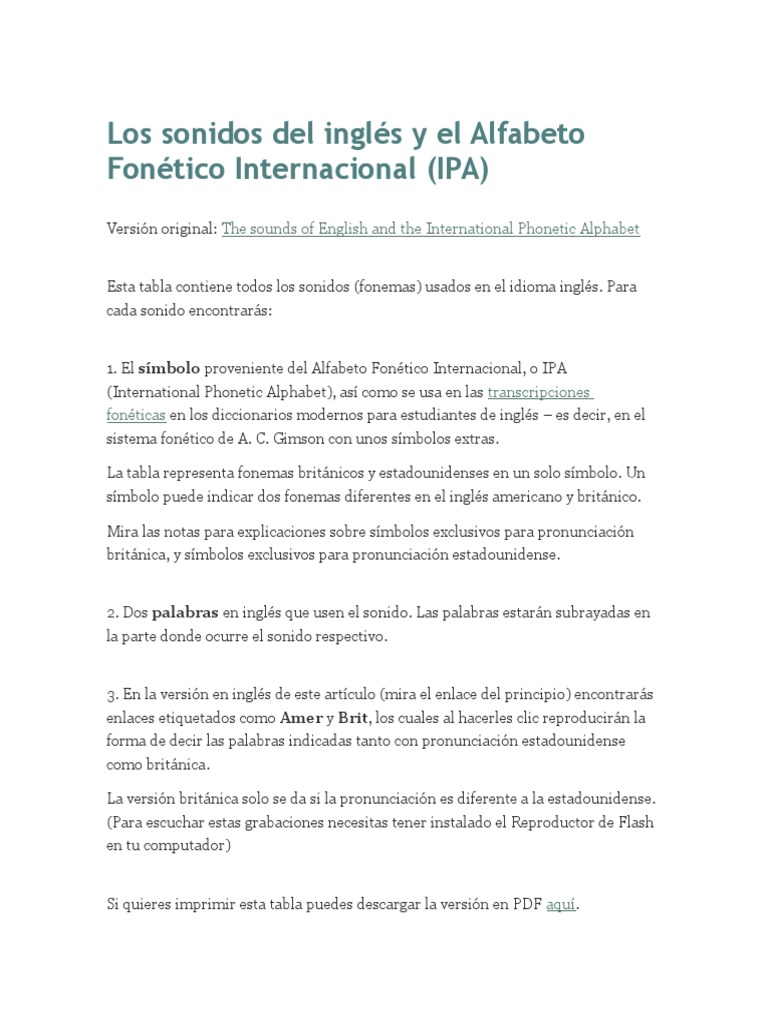 Alfabeto Fonetico Internacional IPA | PDF | Fonema | Palabra