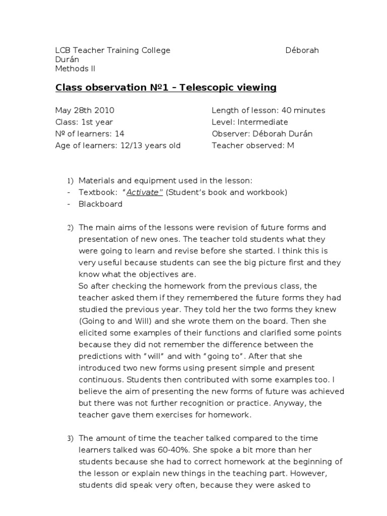 Class Observation Nº1 - Telescopic Viewing | PDF | Question | Homework