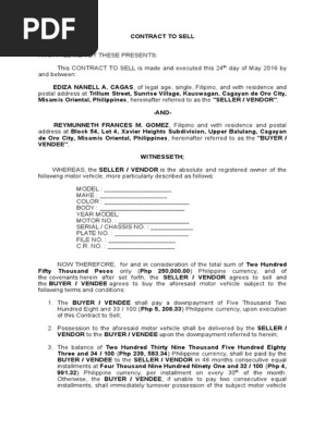 Contract To Sell Motor Vehicle Property Private Law